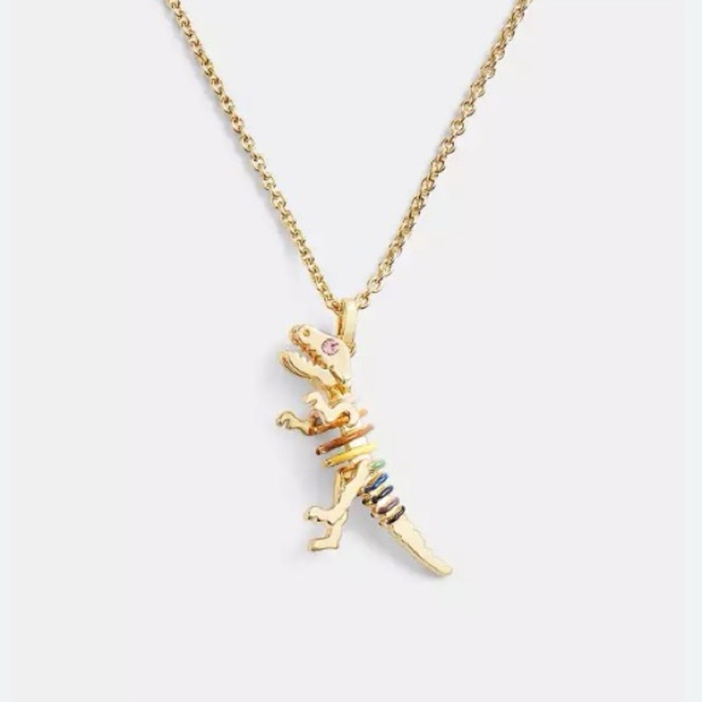 Coach gold/multi Skeletal Rexy Long Pendant Necklace
